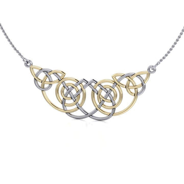Celtic Knot Spiral Gold Accent Silver Necklace TNV002 - Jewelry